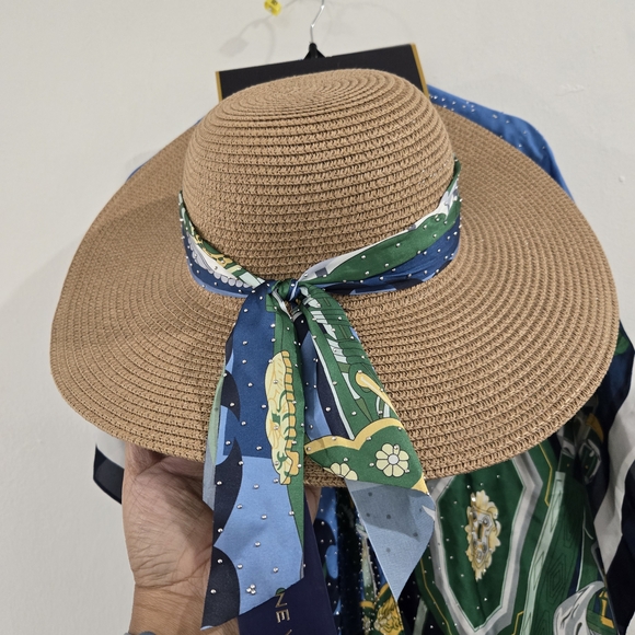 NWT Adrienne Vittadini Kimono & Hat Cover up 2pc Set Rhinestones Luxury Summer - Picture 7 of 11